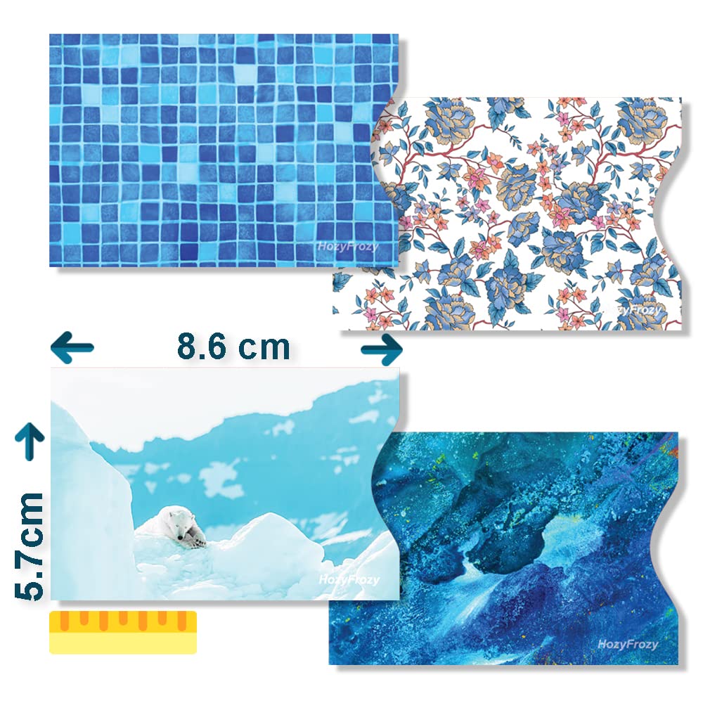 8 RFID Blocking Sleeves, Unique Designs and Arts in Blue, Anti-Theft Credit Card Holder, Credit Card Protector, Easy to Recognize, Sturdy and Perfect size for cards