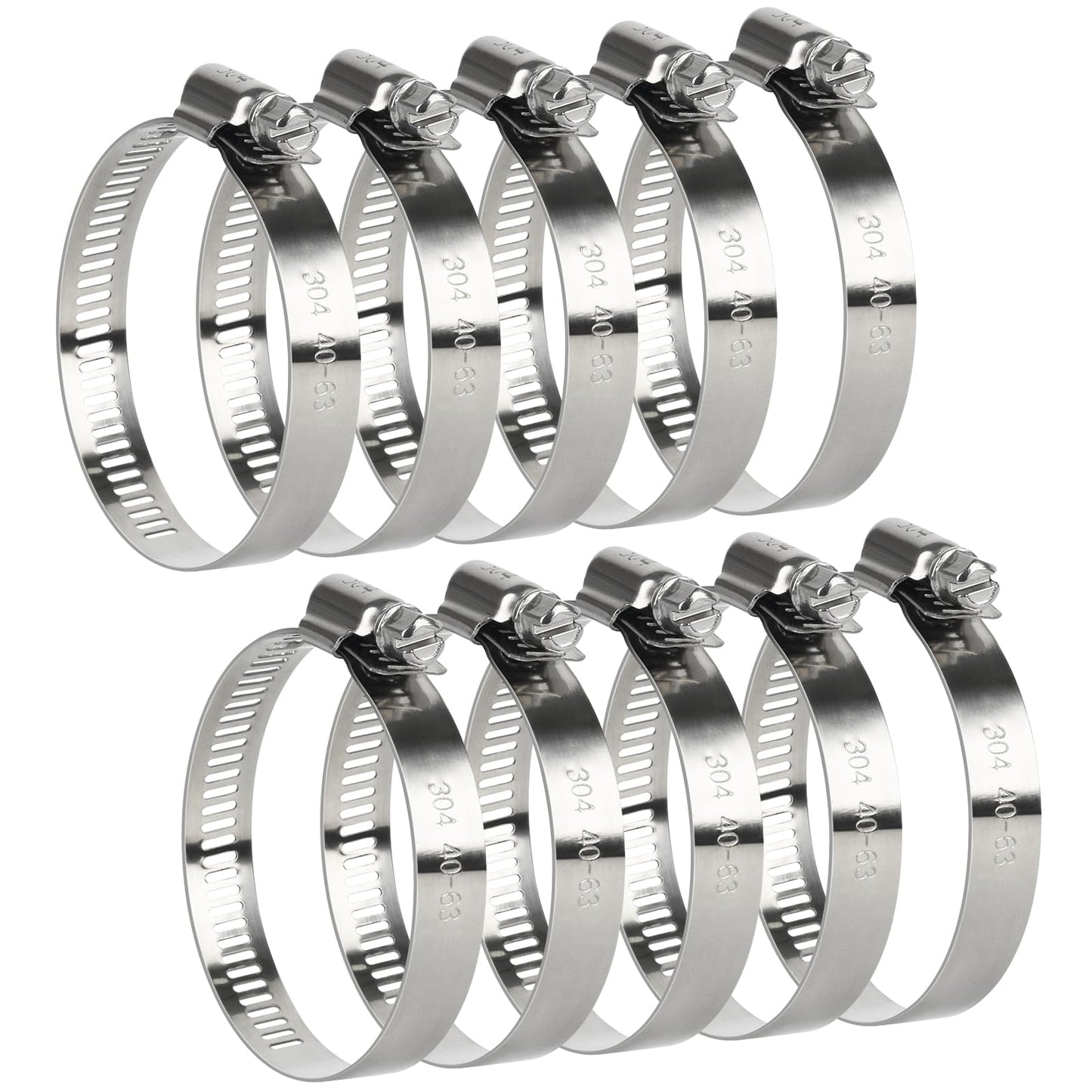 Hose Clamp, 10 Pieces 2.5 Inch Stainless Steel Hose Clamps for 1 1/2 Inch to 2 1/2 Inch Hose Pipe Large Adjustable Worm Gear Hose Clamp Assortment Kit for Automotive Radiator Fuel Line Mechanical