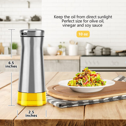 Aelga Olive Oil And Vinegar Dispenser Set -2 Pack Elegant Stainless Steel Oil Dispenser Set- Vinegar Bottle for Kitchen with No-Drip