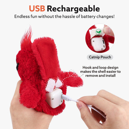 AIPERRO Flapping Cardinal Cat Toys, Interactive Cat Exercise Toy with Lifelike Bird Chirp, USB Rechargeable Automatic Cat Kicker Catnip Toys for Bored Indoor Adult Cats Kittens