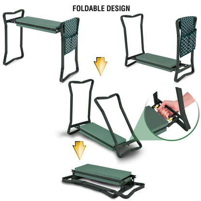 Abco Tech Garden Stool & Kneeler - Kneeler & Stool for Gardening, Foldable Garden Seat for Storage, Garden Kneelers for Seniors, Great Gardening Gifts for Women, Bench Comes with Tool Pouch & Gloves