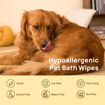 HICC PET Cleaning & Deodorizing Bath Wipes for Dogs and Cats, Hypoallergenic Nourish Fur Coconut Oil Dog Grooming Wipes, Puppy Bathing Gloves Wipes for Daily and Traveling