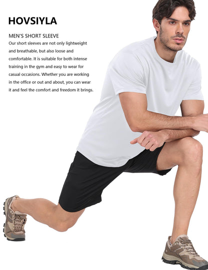 HovSiyla 5 Pack Workout Shirts for Men Athletic Running Gym Quick Dry Short Sleeve Performance Moisture Wicking T Shirt Black/Grey/White/Burgundy/Navy Blue-L