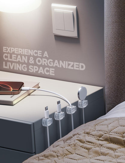 Cable Clips, Chfeila 6Pack Dual Spring Cord Organizer with Clasp Lock, [Max Stability] Desk Cable Management, Adhesive Phone Charging Wire Holder for Nightstand/Car/Wall, Office Accessories Decor