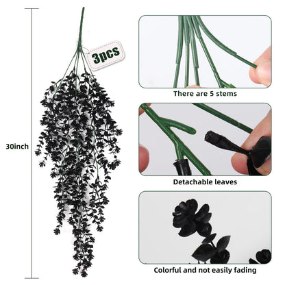 Black Hanging Flowers Faux Hanging Plants Black Artificial Hanging Plant Fake Greenery Faux UV Resistant Hanging Vines Plant for Indoor Outdoor Wedding Halloween Party Fall Wall Room Door Decor