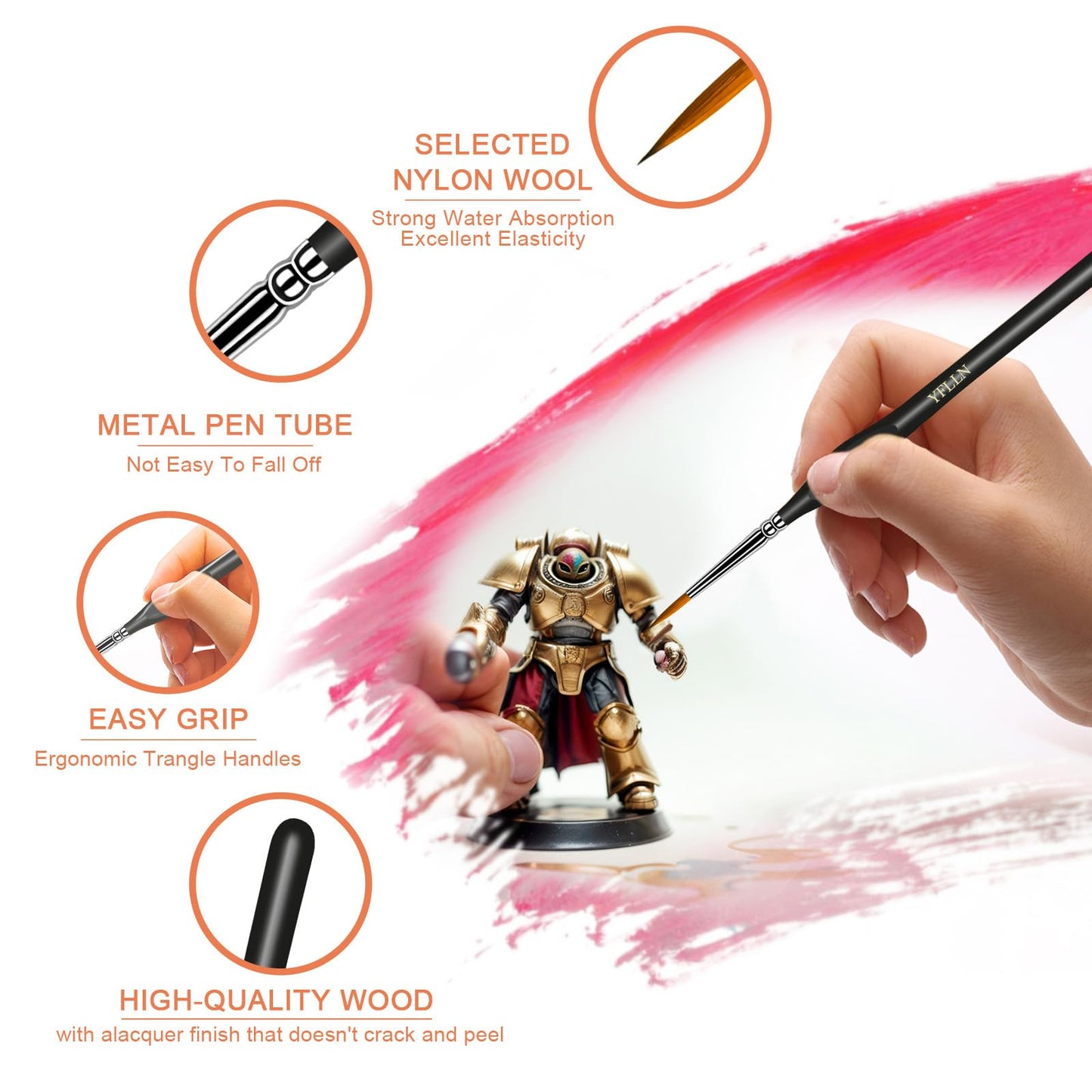 6Pcs Miniature Paint Brushes Set with Triangular Handles - for Acrylics, Oils, Watercolors & Paint by Number, Figurine(Black)