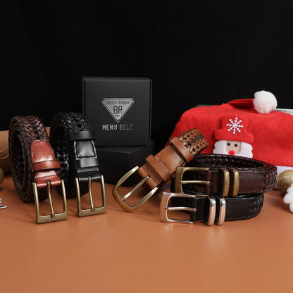 BELTROAD Mens Braided Leather Belt Woven Leather Belts Birthday Christmas Gifts for Men Brown Hand Braided Belt for Wasit 32"-38"