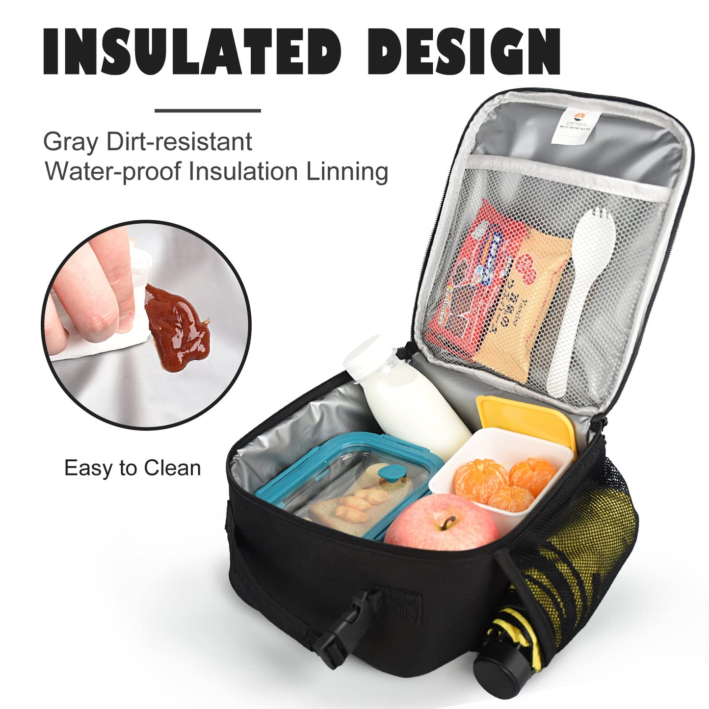 CaCTOUR Lunch Box for Men Women Adult,Premium Insulated Lunch Bag,Portable Small LunchBox for School Work Picnic (Black)