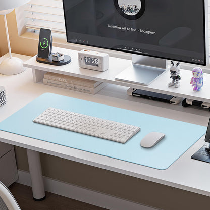 Boutilon Leather Desk Pad Protector,Non-Slip Mouse Pad,Laptop Desk Pad,Office Mouse Mat,Waterproof Leather Desk Blotter,Desk Writing Pad for Office and Home (L-Light Blue,35"x 17")