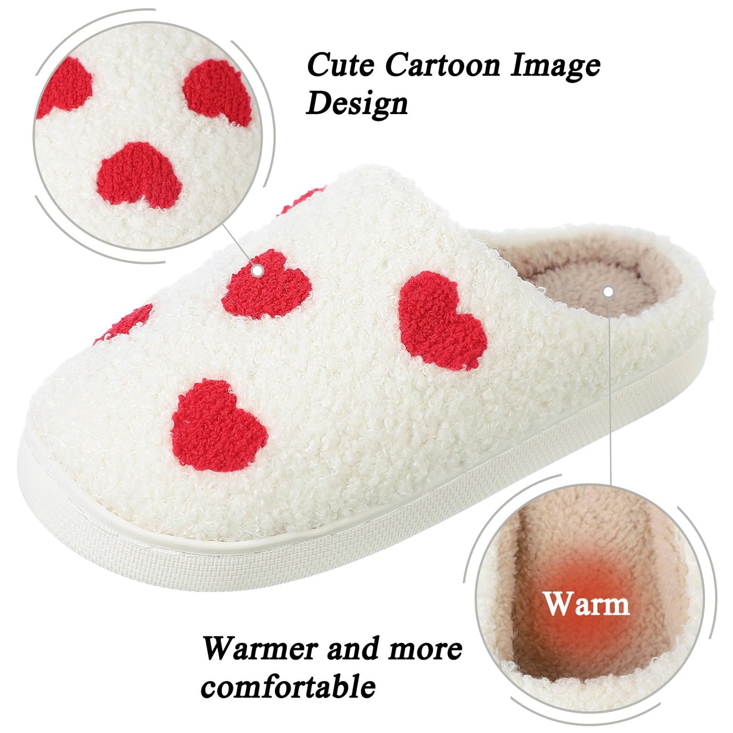 Adisputent House Slippers for Women Indoor and Outdoor,Winter Warm Plush Fuzzy Cow Slippers for Men with Memory Foam,Cozy Soft House Shoes with Non-Slip Sole Z Love Heart 5-6 Women/4-5 Men