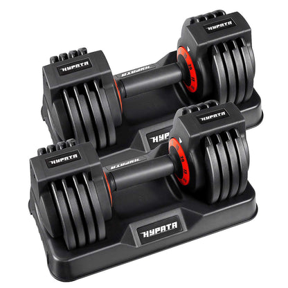 HYPATA 25 lbs Pair Adjustable Dumbbell Set, Fast Adjust Weight with Tray Suitable, Adjustable Dumbbells for Full Body Workout