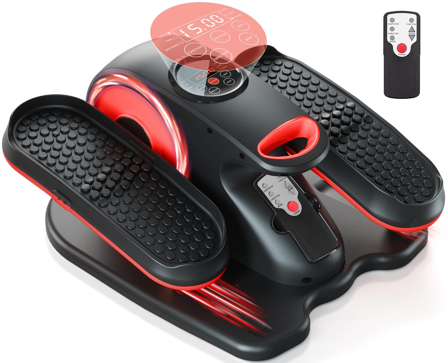 ARTHOOT Under Desk Elliptical Machine, Ellipse Exerciser as Seen on TV for Seniors with Remote Control & 12 Adjustable Speeds, Elliptical Machine for Home (Red)