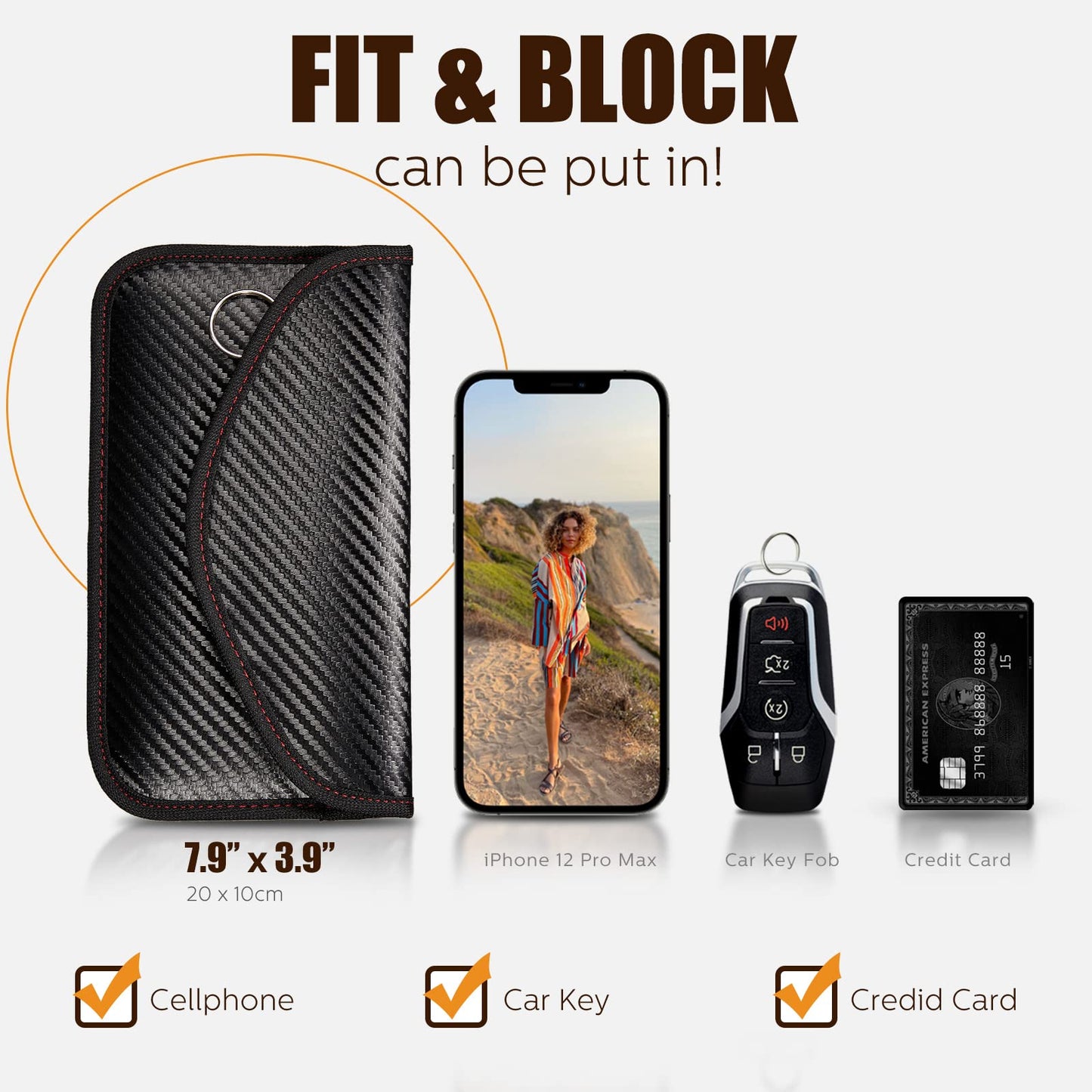 4 Pieces Faraday Bags Phone for Key Fob Protector Car RFID Signal Blocking GPS Anti-tracking Faraday Pouch Shielding Wallets for Cell Phone Privacy Card Protection(Carbon Fiber)