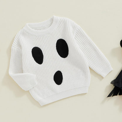 Afunbaby Baby Girl Boy Knit Sweater Blouse Pullover Sweatshirt Warm Crewneck Long Sleeve Tops for Infant Toddler (White Halloween Ghost, 12-18 Months)