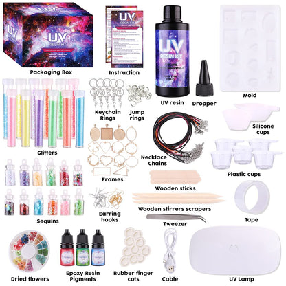 Insnug UV Resin Jewelry Making Kit with Silicone Molds UV Light,DIY Kits Jewelry Bracelet Making Kits Supplies Necklace Keychain Bracelet Arts and Crafts Resin Bundle (Jewelry Set)