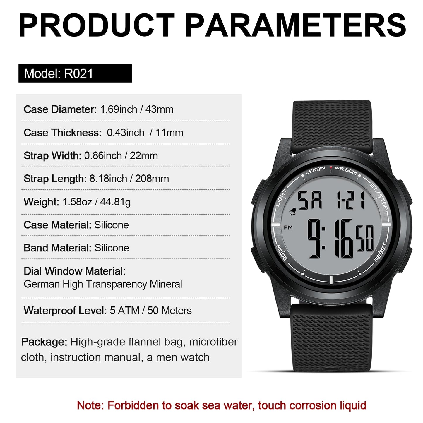 HANPOSH Mens Digital Watch Ultra Thin Minimalist Sports Waterproof Outdoor LED Screen Large Face Wrist Watches for Men with Back Light Alarm Date Stopwatch