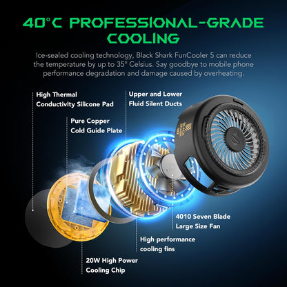 Black Shark FunCooler 5 Magnetic Cell Phone Cooler for Gaming, Portable Mobile Phone Cooling Fan with RGB Light, Cellphone Radiator for iPhone Magnetic Series/Android/Tablet/iPad (Black)