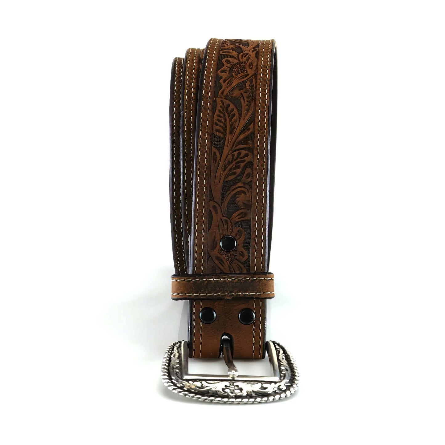 ARIAT Men's Floral Stamped Leather Belt, Brown, 32