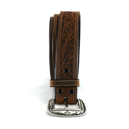 ARIAT Men's Floral Stamped Leather Belt, Brown, 32