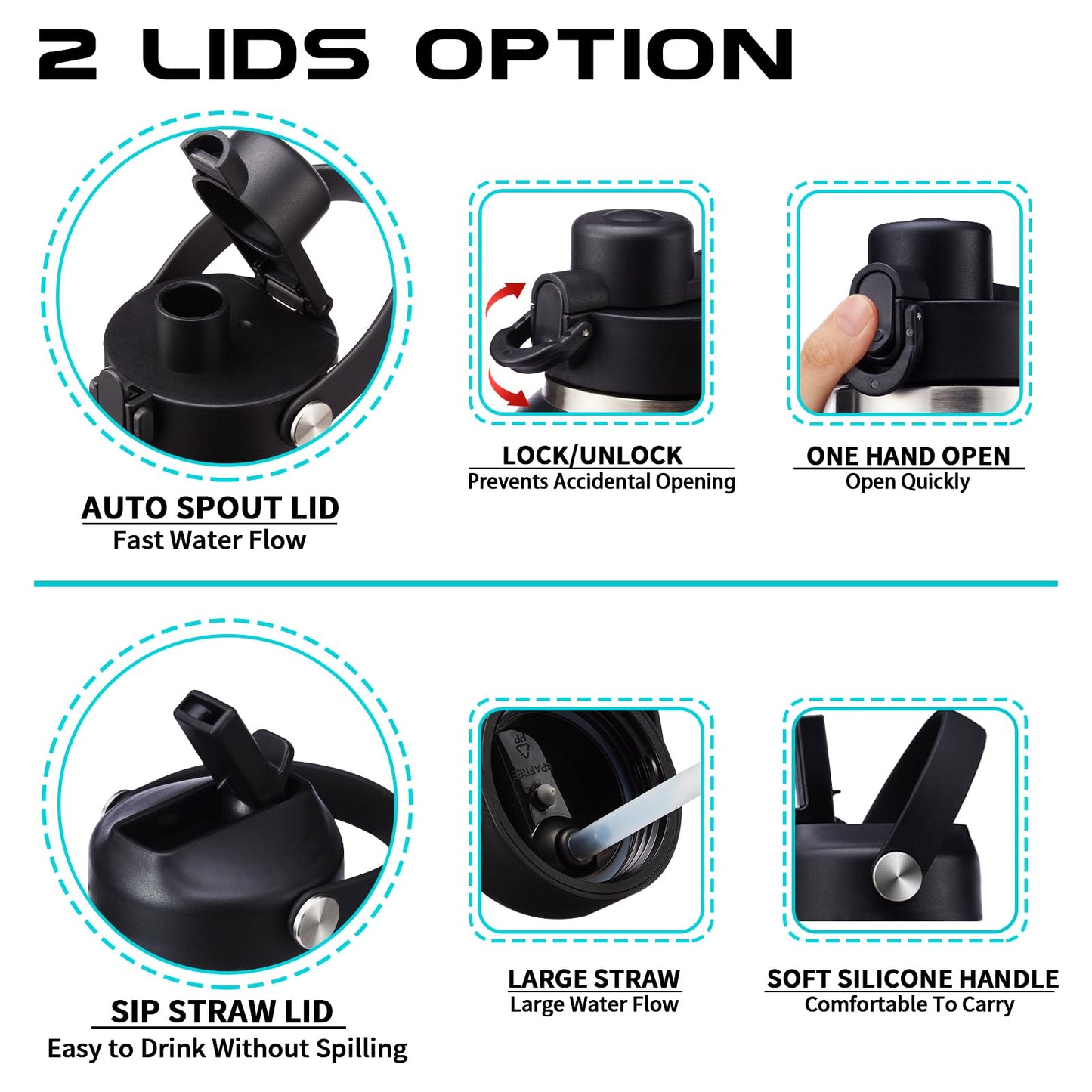 32 40 OZ Stainless-Steel Cup with Handle - Vacuum Insulated Water Bottles with Straw, Strap Carrier Bag & Protective Boot, Leak Proof Coffee Tumbler Thermo Flask Cups for Car Office Gym