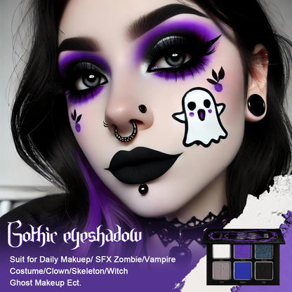Afflano Goth Eyeshadow Palette Purple Blue, Multichrome Chrome Blue Purple Matte Black White Grey Dark Eye Shade, Gothic Halloween Makeup Eye Shadow Pallet for Joker Clown Cosplay SFX Makeup Costume