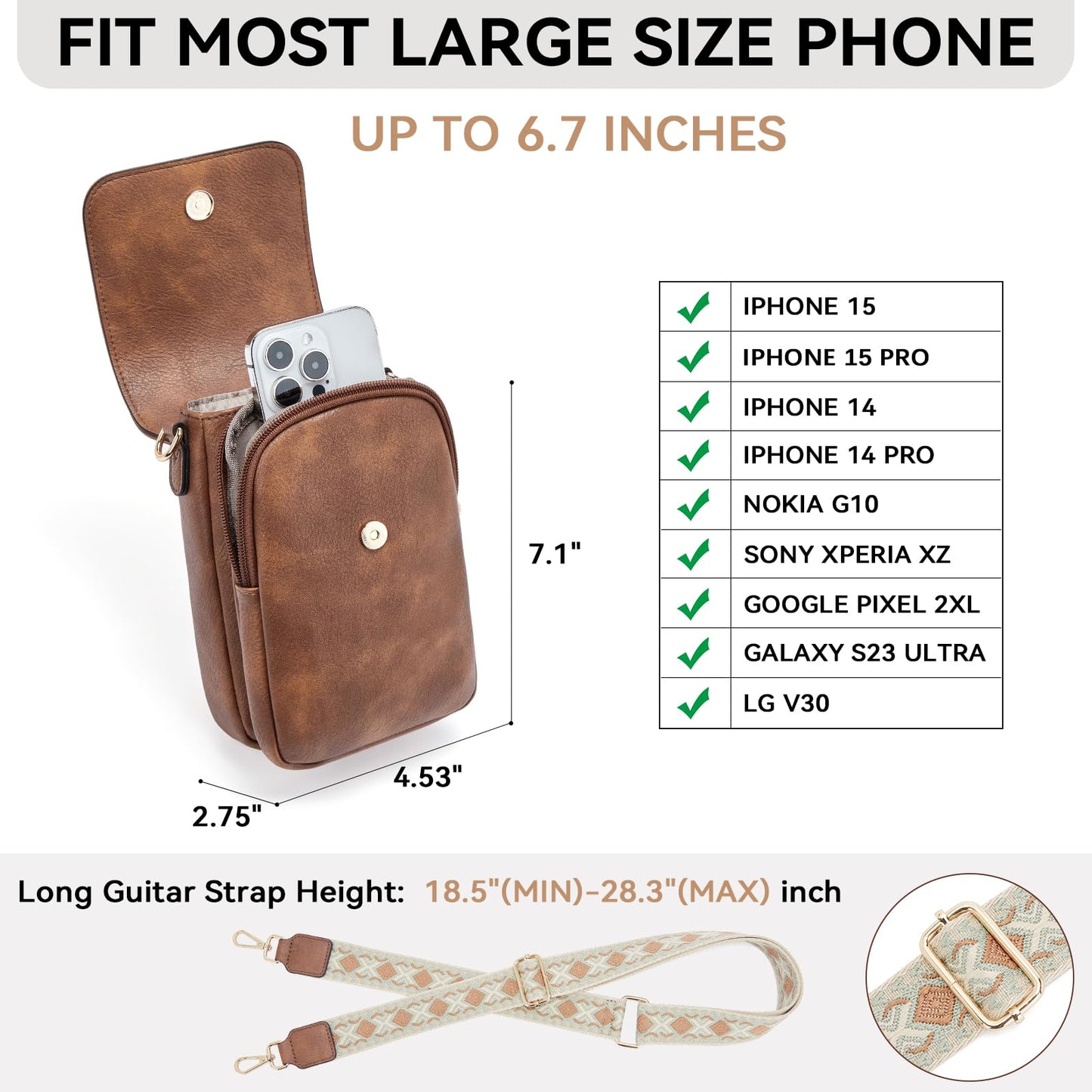 BOSTANTEN Small Crossbody Bags for Women Cell Phone Purse Leather Wallet Handbags with Card Slots Brown