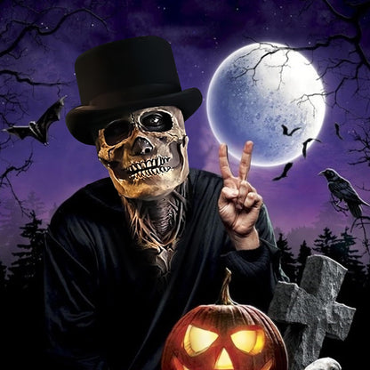 AUSTUFF Halloween Skull Mask,Scary Full Head Horror Mask with Movable Jaw, Scary Realistic Latex Helmet Cosplay Party Props (a mask and a hat)