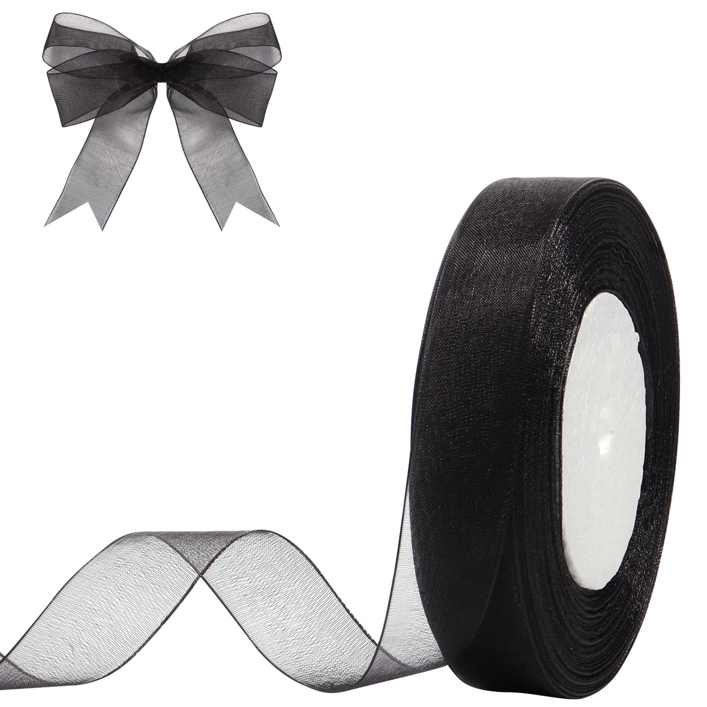 Hiswan 3/4 inch Sheer Organza Ribbon 50 Yards Black Chiffon Ribbon for Gift Wrapping Christmas Halloween Decoration Wedding Bouquet Crafts