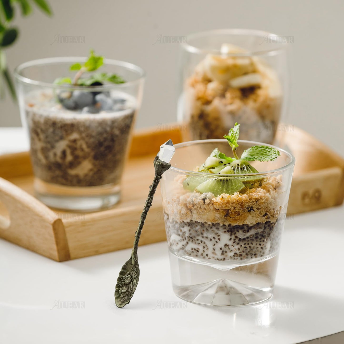 AUEAR, Retro Crystal Antique Alloy Spoon Coffee Tea Dessert Mini Ice Cream Decorative Spoons Set for Home Office (5 Pack)