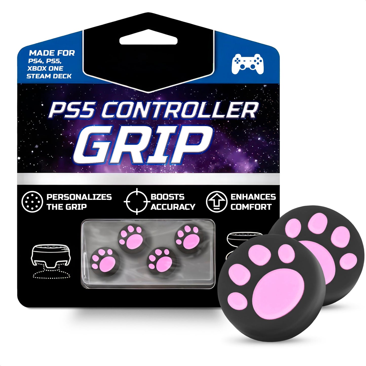 4Pcs Cat Paw Pink Ps5 Thumbstick Grips - Controller Accessories for Ps4, Ps3, Steam Deck, Xbox and Nintendo Switch – Cute Joystick Caps, Anti-Slip Silicone PlayStation 5 Trumb Grip