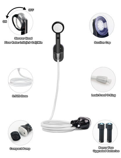anngrowy Portable Shower for Camping - Battery Powered Compact Handheld Outdoor Rechargeable Showerhead Camp Shower Pump Electric Portable Shower Head for Pet Cleaning Beach Washing Hiking Traveling