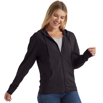 Hanes Womens Slub Knit Full-zip Hoodie, Textured Cotton Zip-up T-shirt For Fashion-hoodies, Black, X-Large US