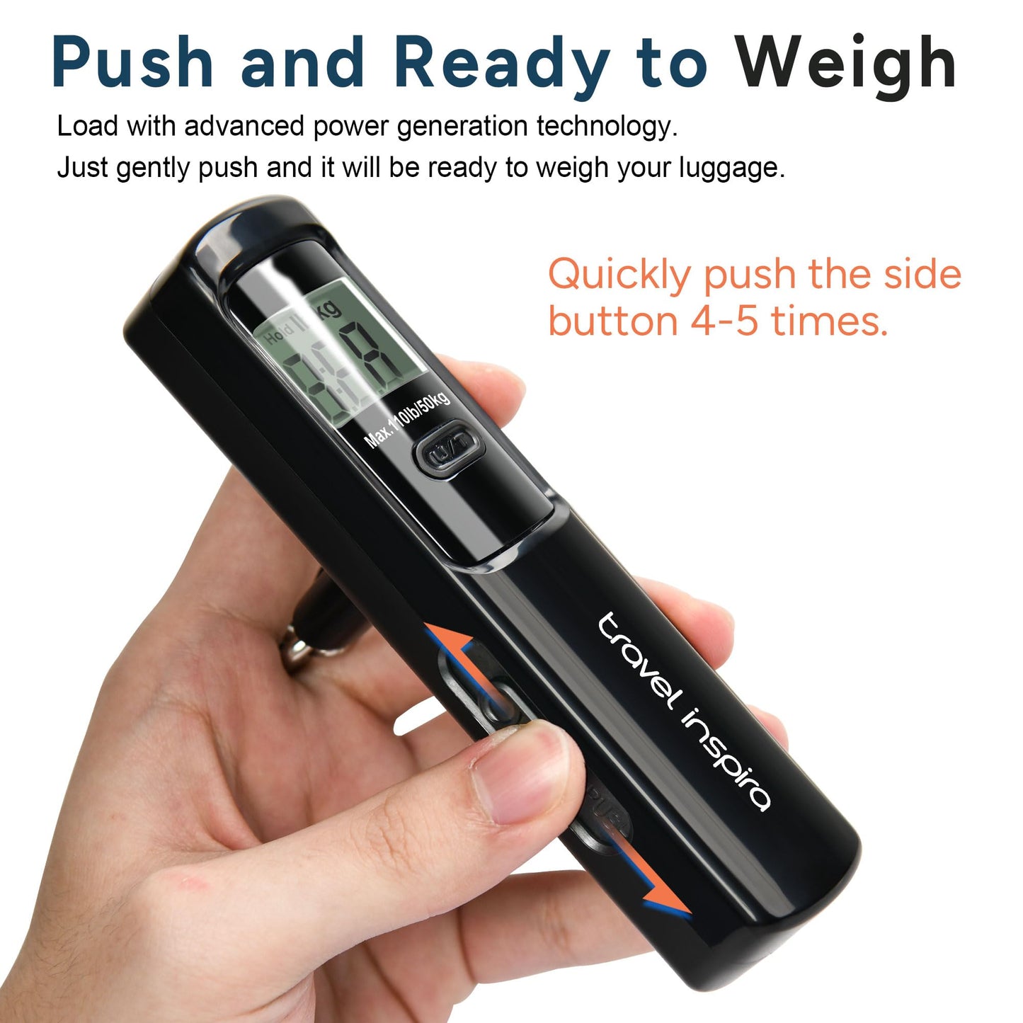 Battery-Free Luggage Scale, Suitcase Scale for Travel, 110 lbs/50 kg, Portable Handheld Weight Scale, No Batteries Needed