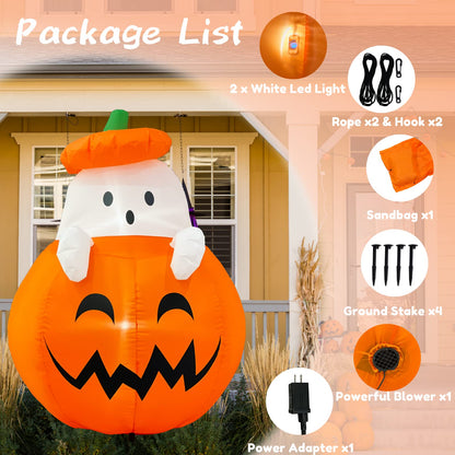 Buheco Inflatable Pumpkin Ghost Halloween Decorations Outdoor Blow Up 4ft Giant Cute Scary Yard Decor Inflatables Built in Led Lights for Indoor Outside Lawn Garden Holiday Fall Family Party Props