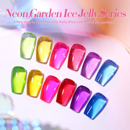 BORN PRETTY Jelly Gel Nail Polish Halloween Neon Gel Polish,Hot Pink Red Purple Blue Green Yellow 6Colors Translucent Effect,Soak Off U v LED Light Cure Nail Art Kit for Salon Manicure and DIY at Home
