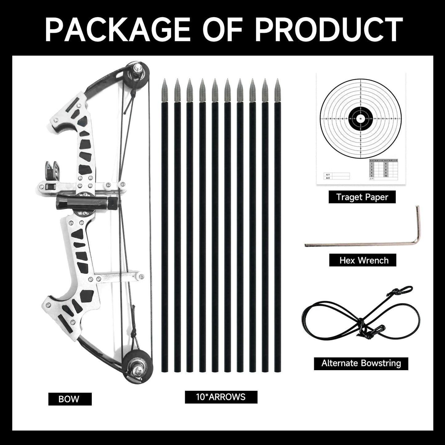 Archery Bow Set Laser Compound Bow Stainless Steel Training Bow Outdoor Sports Hunting Cool Stuff Professional Competition （Black）