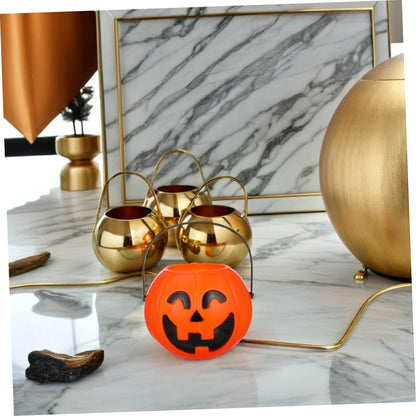 Amosfun 2Pcs Plastic Bucket Halloween Pumpkin Bucket Portable Pumpkin Candy Trick or Treat with Handle for Halloween Party Favor Supplies