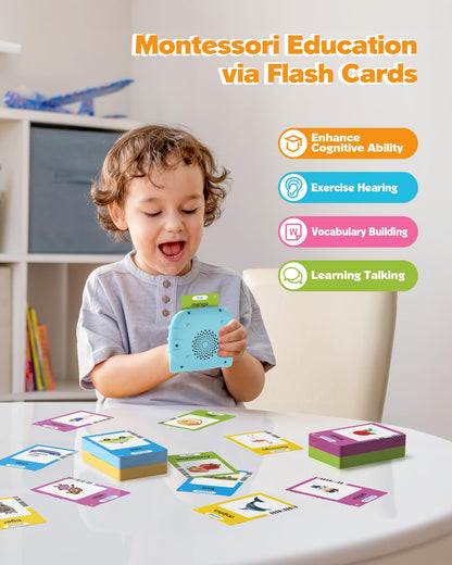 Airbition Talking Flash Cards for Toddlers 1 2 3 4 Year Olds, Montessori Language Learning with 224 Words, Pocket Speech Therapy and Autism Playthings, Children's Sensory Educational Device