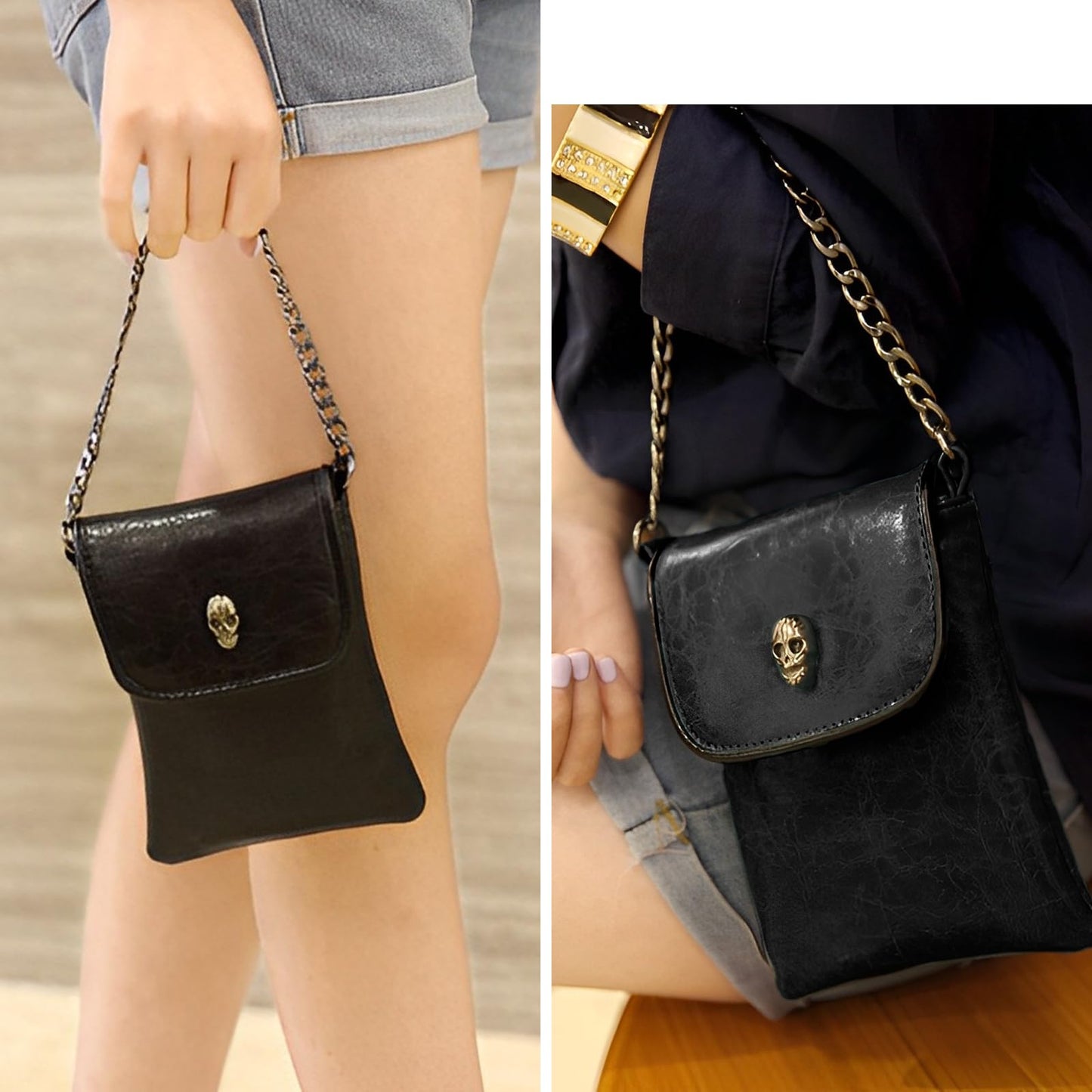 WITERY Small Crossbody Cell Phone Purse Gothic Leather Bag Shoulder Travel Purse