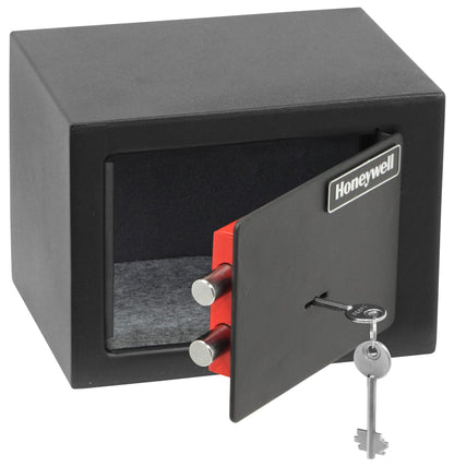 Honeywell Safes & Door Locks - Bolt Down Small Safe Box for Valuables - Steel Security with Key Lock for Personal Document Safety Box - Scratch Resistant & Carpeted Floor - 0.19 CU - Black - 5002