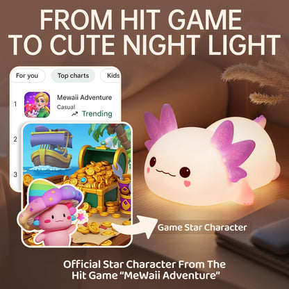 Huggwaii Squishy Axolotl Night Light for Kids, 4 Soothing White Noise Sounds, Dimmable Silicone Axolotl Toddler Lamp, 2025 Upgraded Rechargeable Nightlight, 9H Battery, Baby & Girl Room Decor Gifts