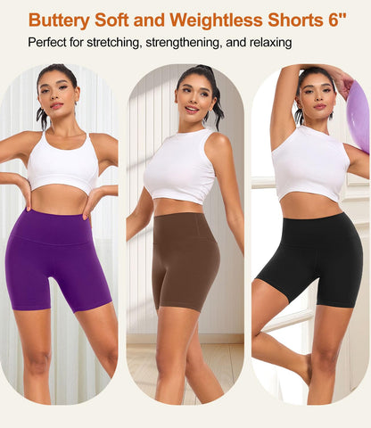 wirarpa Women's Biker Shorts High Waisted Soft Workout Running Yoga Spandex Purple Shorts 6 Inches,L Size