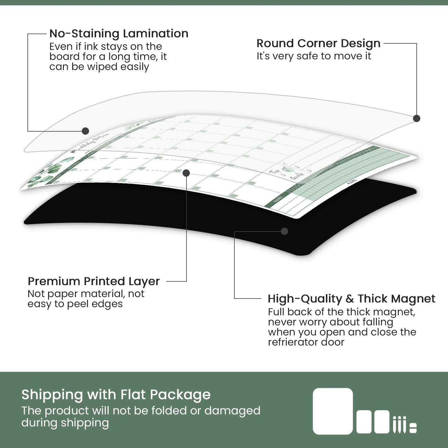 ALEZEL Magnetic Dry Erase Calendar for Fridge, Greenery Monthly Fridge Calendar Whiteboard Set - Vertical Monthly Calendar for Refrigerator, Grocery & to Do List White Board, 3 Markers + Eraser