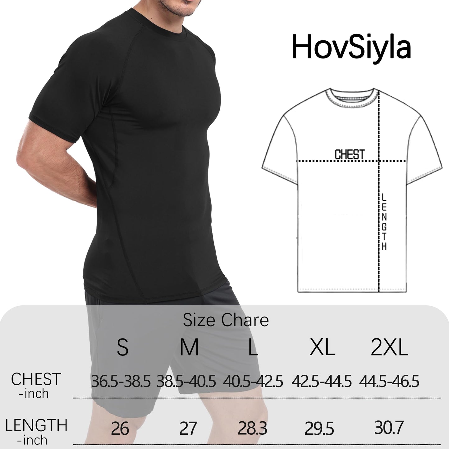 HovSiyla 5 Pack Men's Compression Shirts Cool Dry Short Sleeve Baselayer Athletic Workout T Shirts Black-L