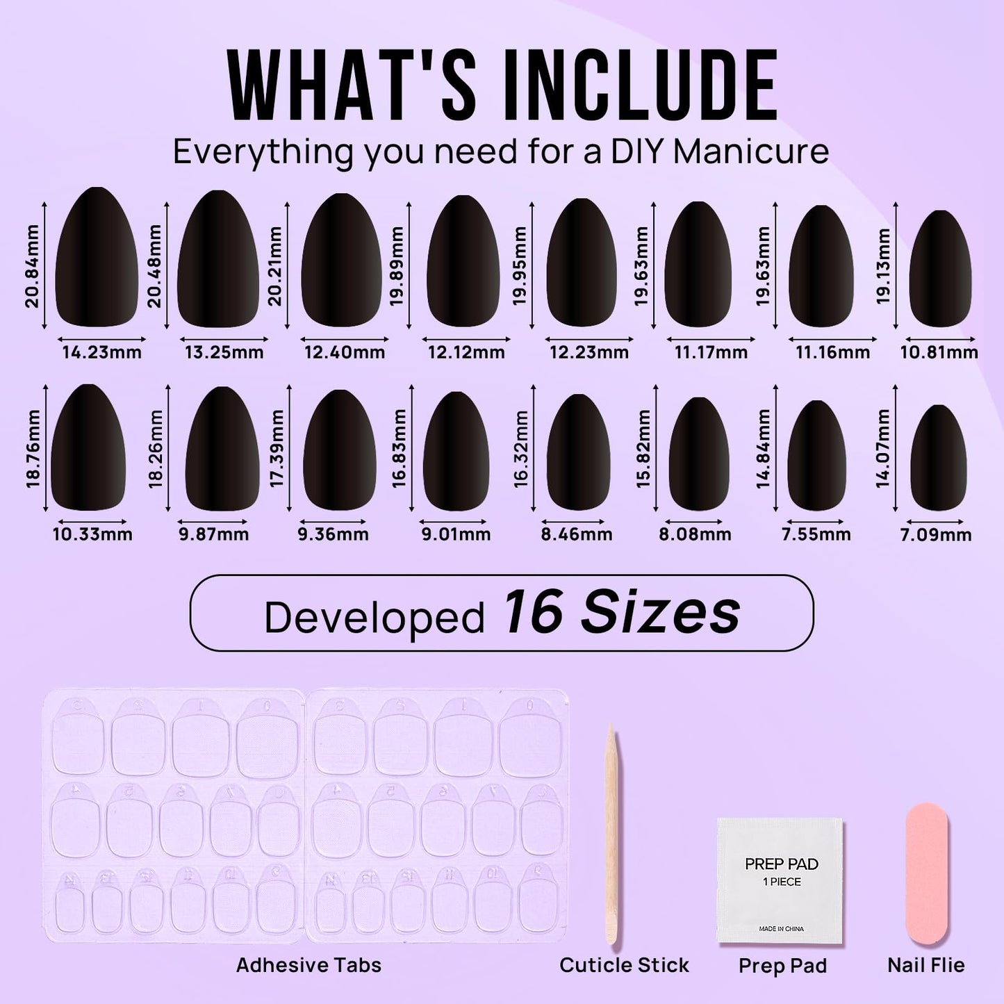 Black Press On Nails Almond - BTArtbox Short Press On Nails with Nail Glue, Fit Perfectly & Natural Reusable Stick On Nails in 16 Sizes - 30PCS Soft Gel Glue On Nails Kit, Black Velvet