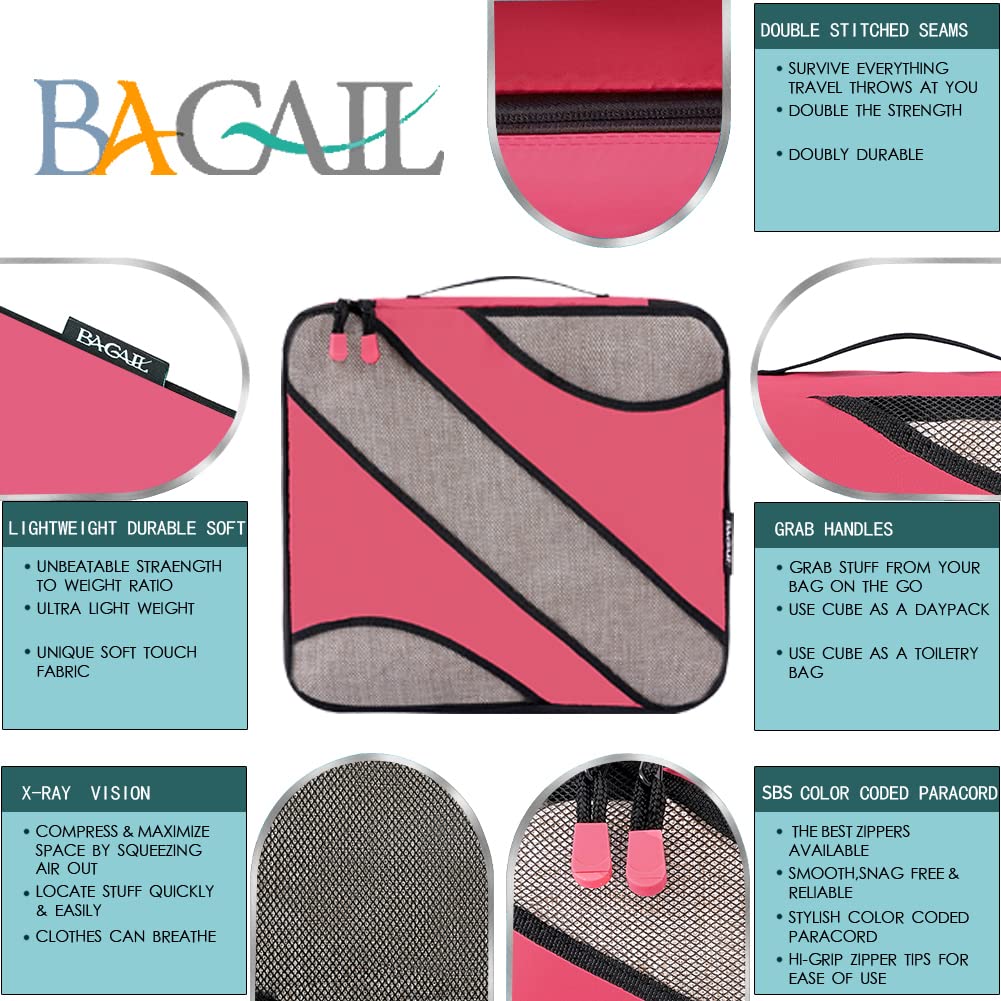 BAGAIL 6 Set Packing Cubes,Travel Luggage Packing Organizers(6Set Coral)