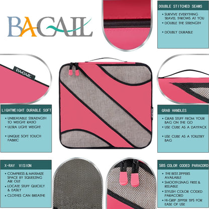 BAGAIL 6 Set Packing Cubes,Travel Luggage Packing Organizers(6Set Coral)