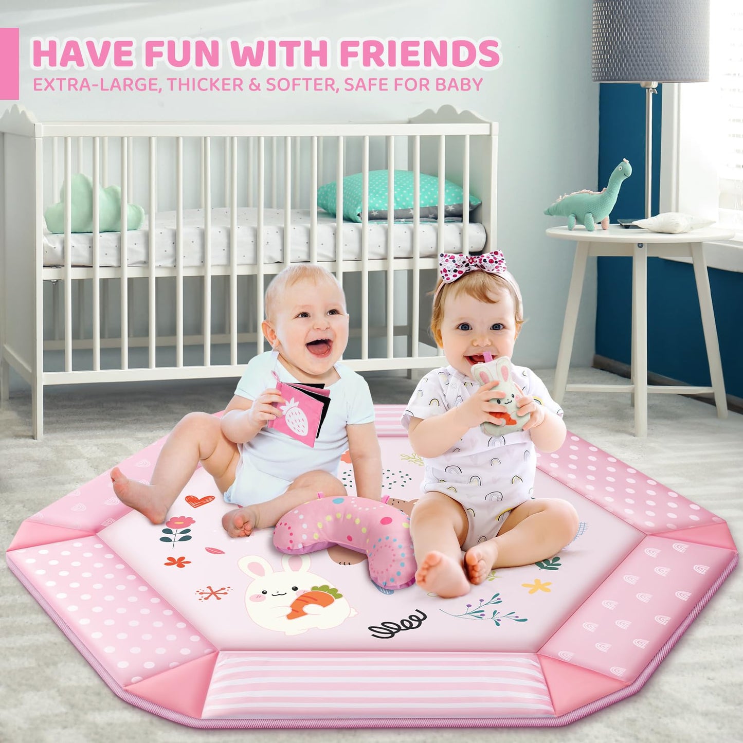 Baby Gym Play Mat, 8-in-1 Tummy Time Mat & Ball Pit with 6 Toys, Washable Baby Activity Mat for Visual, Hearing, Sensory, Motor Development, Baby Gift Newborn Infant 0-3-6-9-12 Months (Pink)