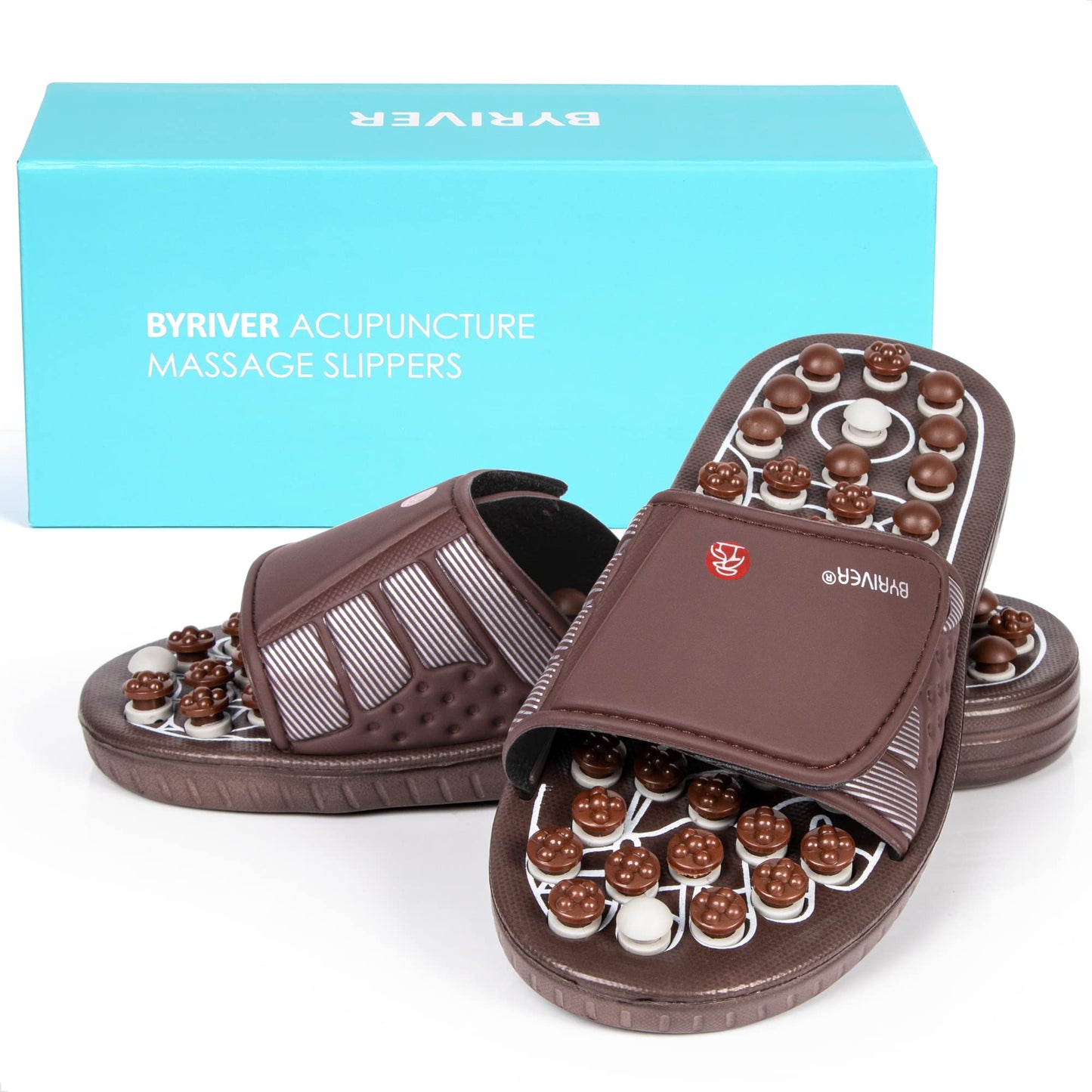 BYRIVER Acupressure Foot Massage Mat, Reflexology Tools, Spiky Ball Roller Therapy Sandals Shoes Slippers, Relief Muscle Fatigue, Sciatica, Heel, Lower Back Pain (03L)