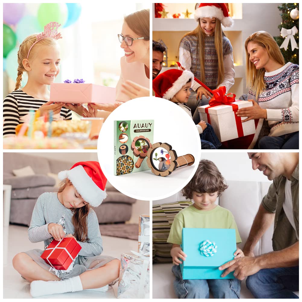 AUAUY Natural DIY Kaleidoscope Kit, Classic Magic Rotating Kaleidoscope Making Set, Handmade Educational Toys for Nature Lovers Birthday (Flower Shape)